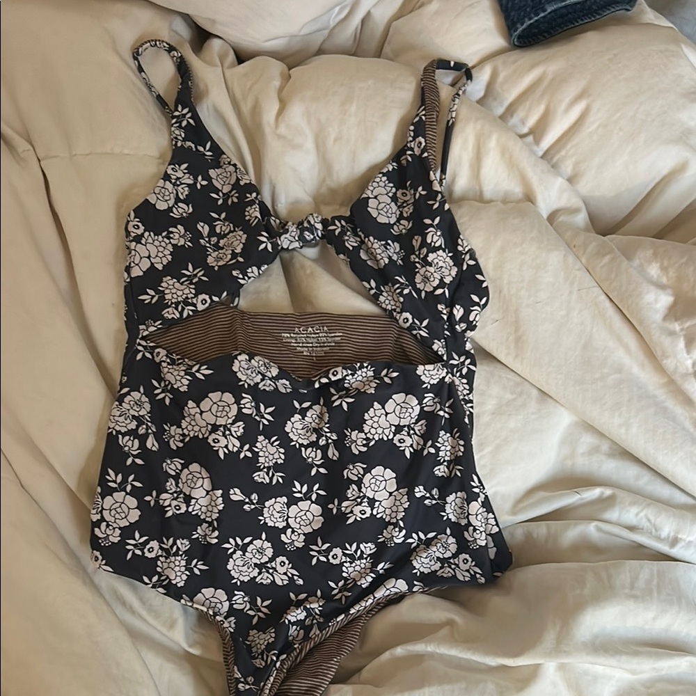 Acacia Swimwear Black and White Floral One Piece